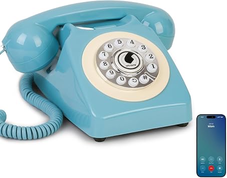 Bluetooth Landline Phone, Retro Bluetooth Home Phone, Vintage Old Fashioned Telephone with Speakerphone & Volume Control, Wireless Rechargeable Telephone for Bedroom, Home & Office, Blue