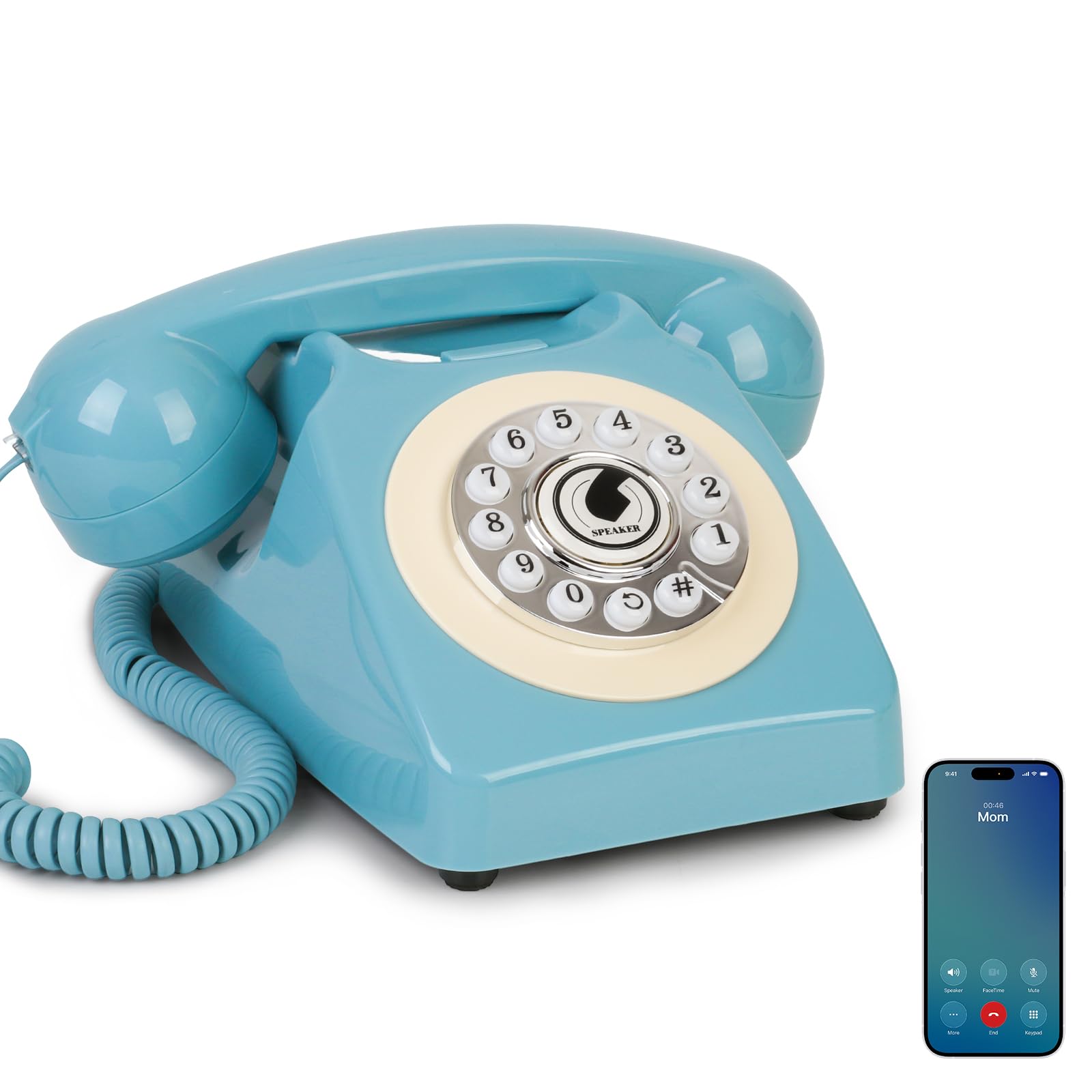 Bluetooth Landline Phone, Retro Bluetooth Home Phone, Vintage Old Fashioned Telephone with Speakerphone & Volume Control, Wireless Rechargeable Telephone for Bedroom, Home & Office, Blue-image-31