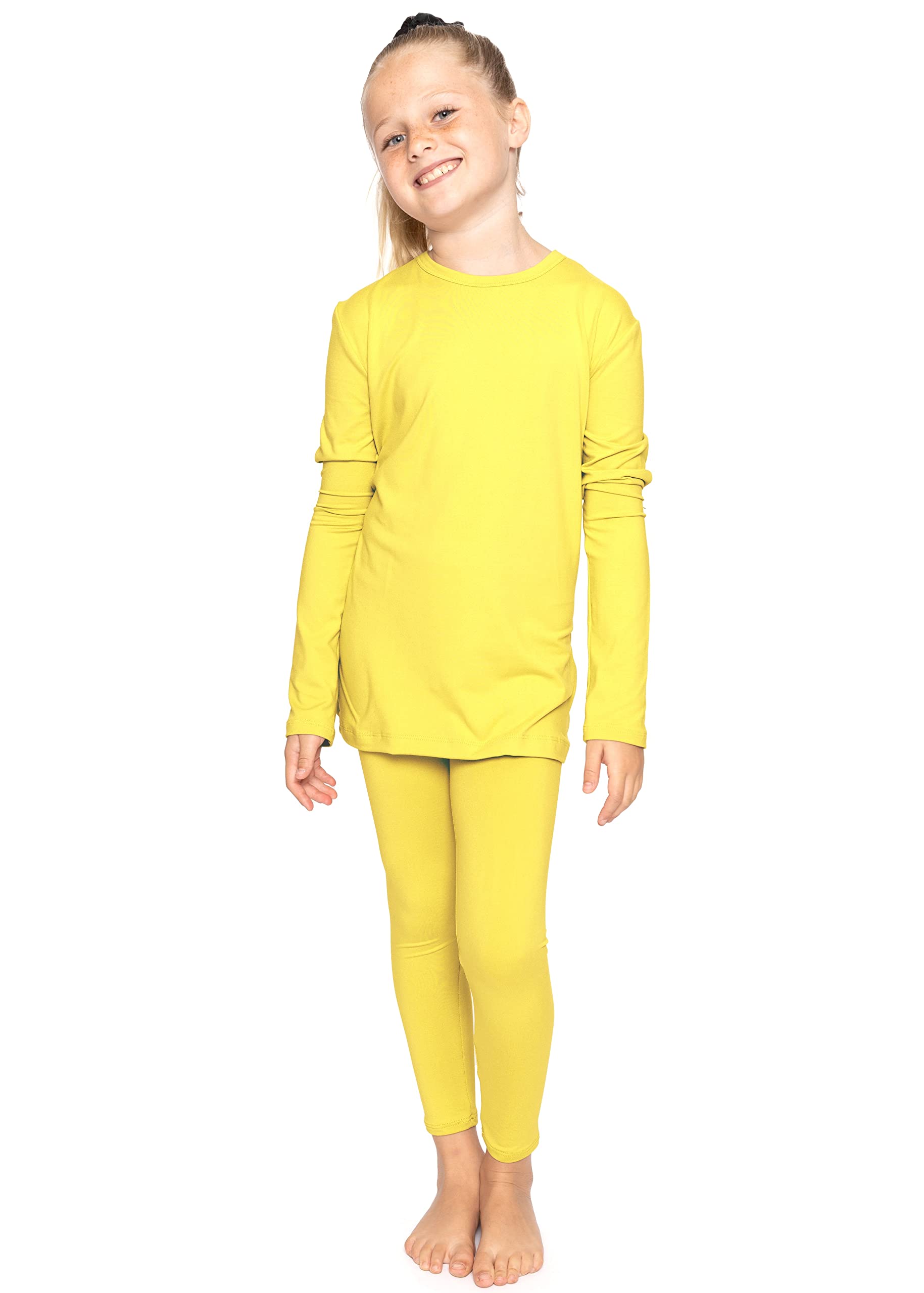 STRETCH IS COMFORT Girls 2 Piece Hoodie Short Sleeve Long Sleeve Crew Neck Top and Leggings Set Kids Thermals Underwear Set