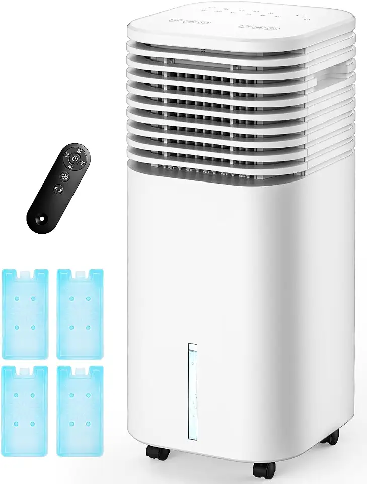 Ar condicionado portátil 4 em 1, refrigerador de ar evaporativo com 4 modos e 3 velocidades, temporizador de 15H para desligamento automático inteligente, tanque de 2 galões para resfriamento