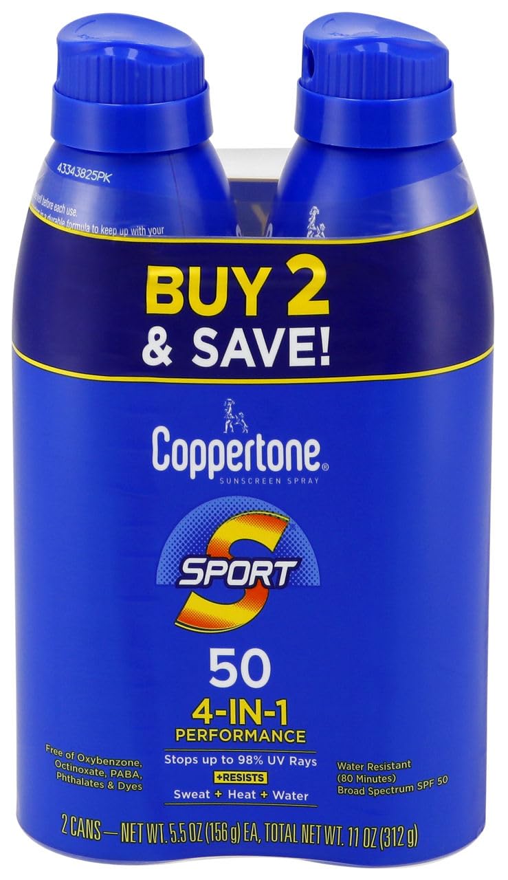 Coppertone Sport 4-In-1 Performance Spf 50 Sunscreen Spray Twin Pack 2 Pack