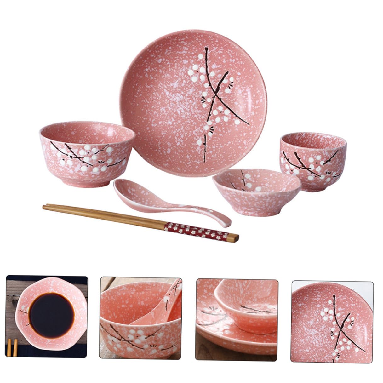 NUOBESTY Juego de Vajilla Japonesa Diseño Delicado 12 Piezas Hogar de Cerámica Rosa Adecuado para Uso en Casa y Fiestas