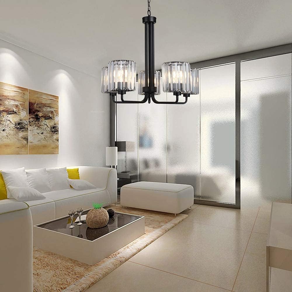 Blасk Frіdау - 50% оƒƒ Farmhouse Chandelier 5-Light Lighting Round for Dining Room with Clear Hammered Glasses Hanging Industrial Pendant Light Living Room Foyer Porch Kitchen Island