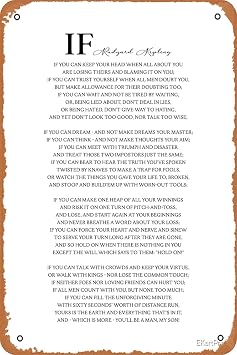 If Poem by Rudyard Kipling Poster Vintage Metal Sign Tin Sign 12 x 8 Inches