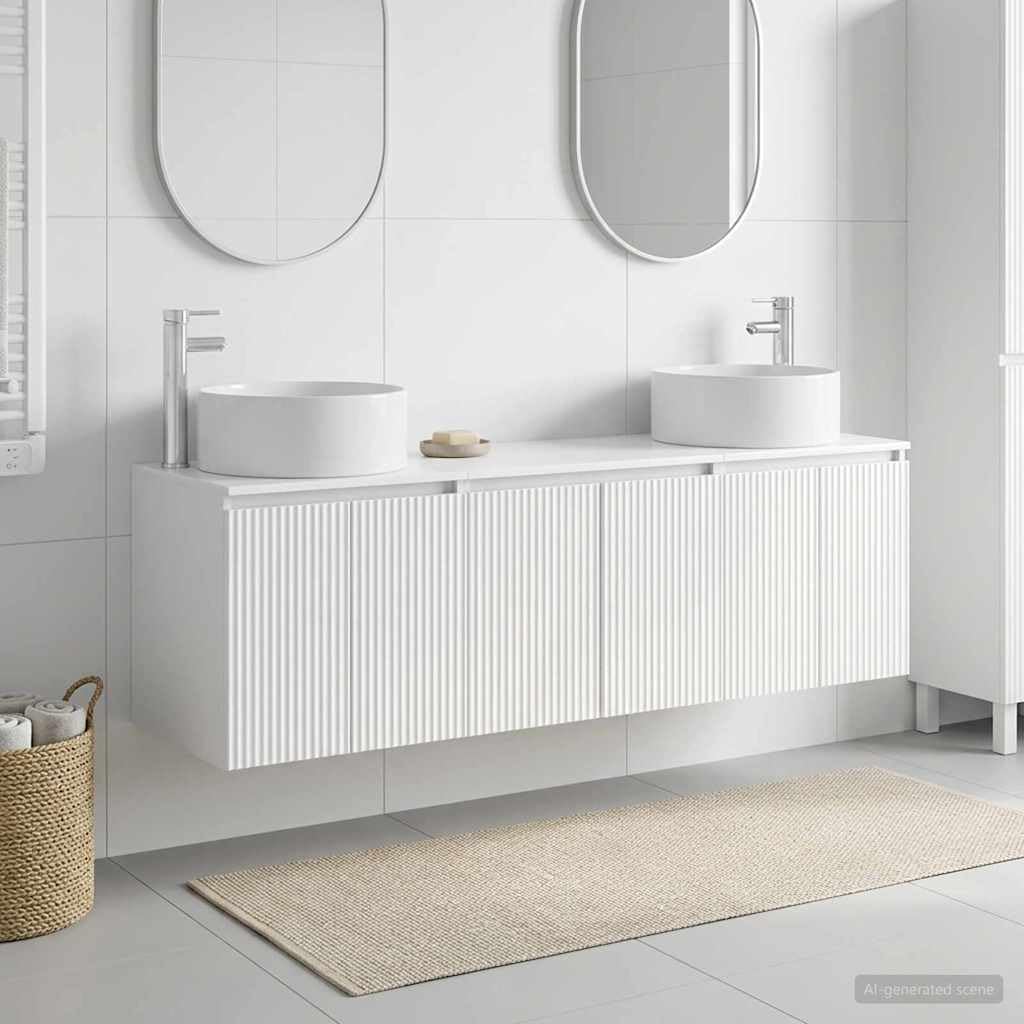 Juego de 3 armarios para baño, color blanco brillante