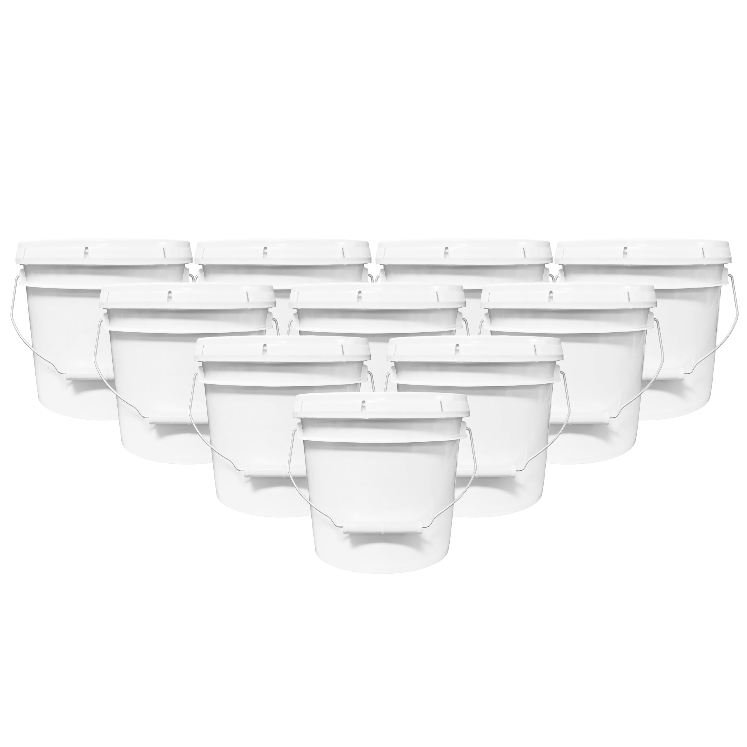 MKS Plastics White Small 1-Gallon Plastic Bucket with Airtight Lid, 10-Pack