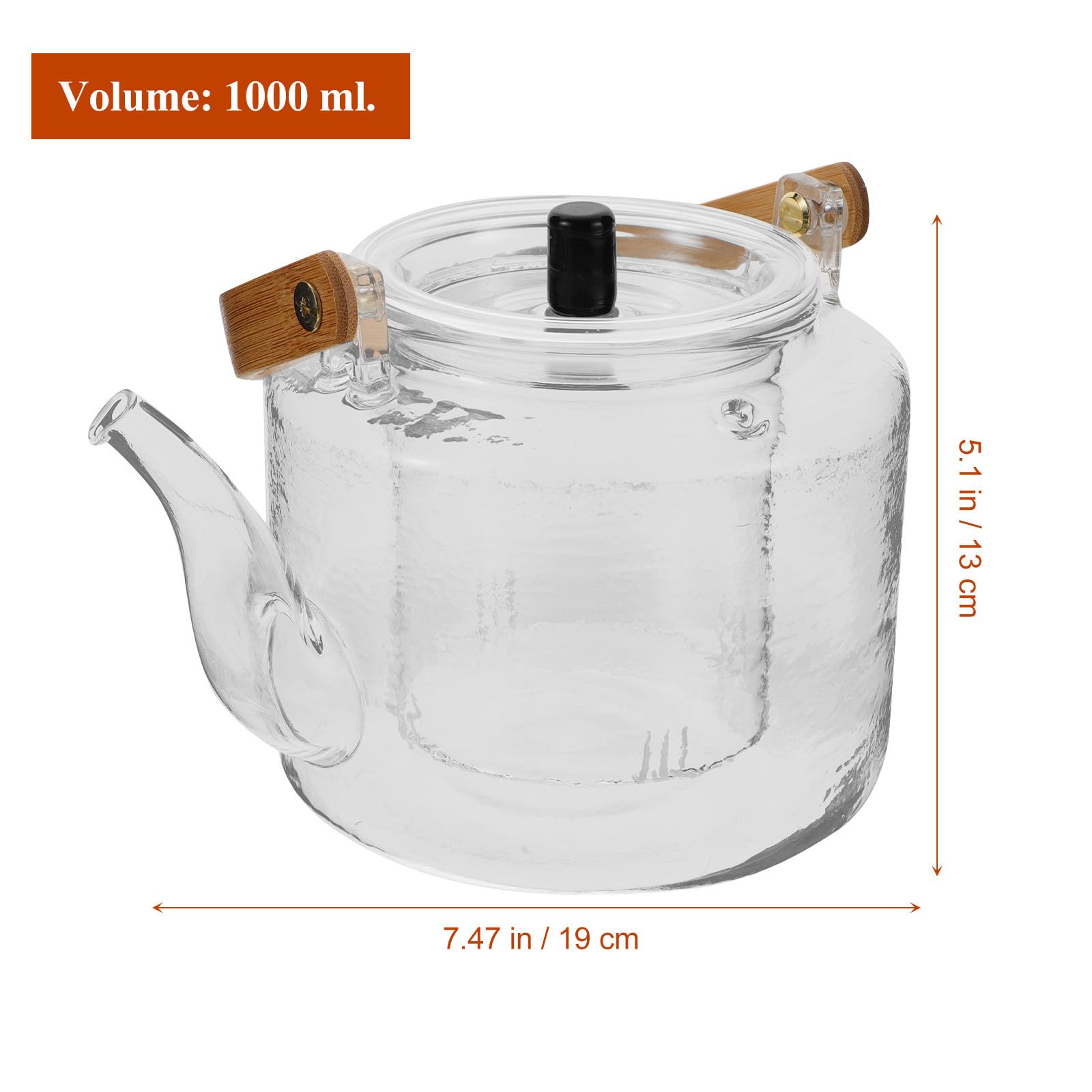 1 Satz Glas Teekanne 1000ml mit Holzgriff für Grüntee | Kunststoff und Glaselemente, Leichtes Design, Anti Scalding Handle, für Kräutertee Geeignet