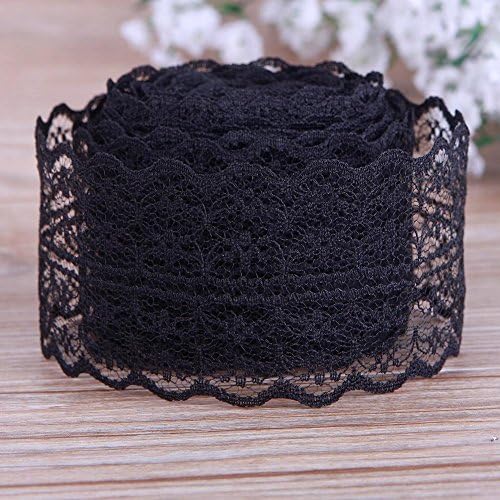 CALISTOUK Lace Trim 4.5CM 10 Yards Retro Embroidered Cotton Crochet Lace Ribbon DIY Clothing Craft Sewing Wedding Decor Black