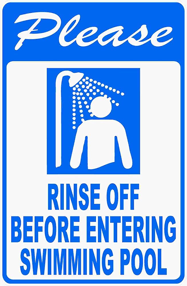 please rinse off before entering swimming pool sign 12 x18 in metal rules pools shower