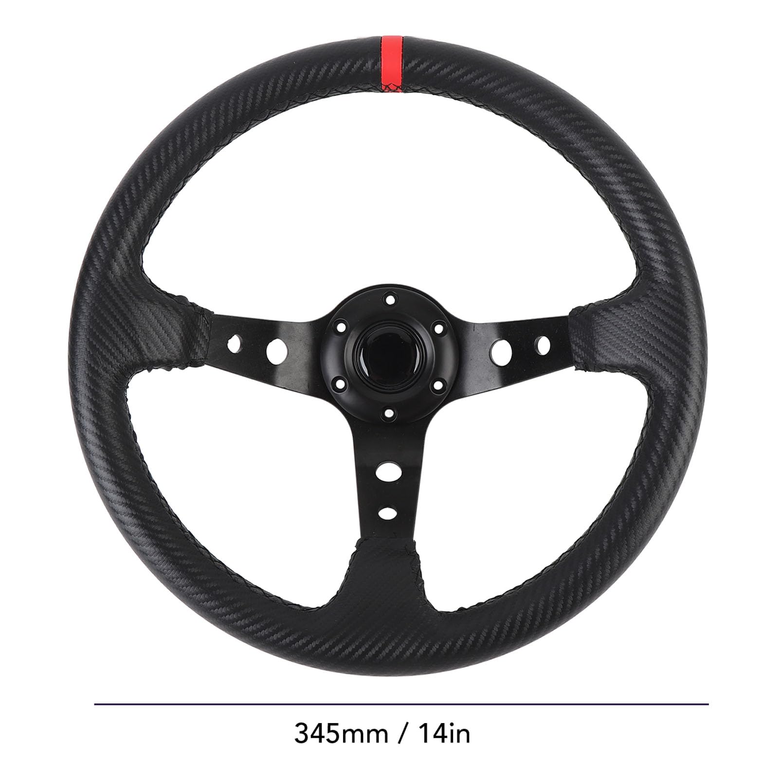 SIXRUN 14-Zoll-Carbonfaser-Lenkrad Universal-Sportlenkrad mit Hupenknopf für 6-Loch-Nabenadapter PU-Leder-Aluminiumrahmen (Rot)