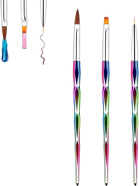 Hanyousheng Nail Art Brushes, 3 Pieces Nail Painting Pen, Builder Brush, Gel Brush, Liner Detail Brush, 3d Art Brush, Acrylic Design Nail Art Uv Gel Diy Brush Pen Nail Art Tool Set