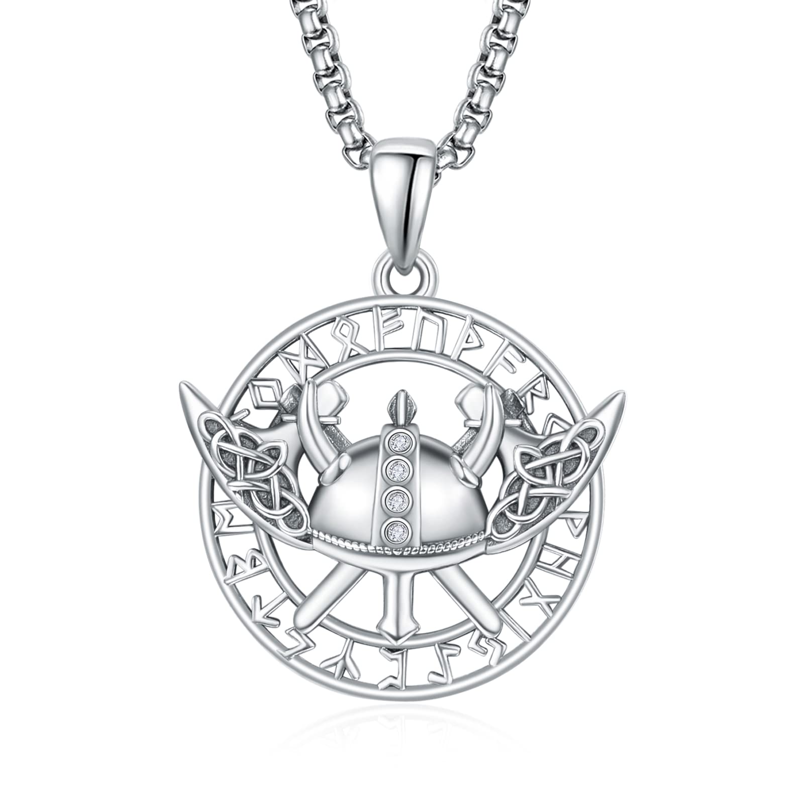 ADMETUS925 Sterling Silver Amulet Necklace | Viking Necklace for Men Norse Jewelry Odin Pendant with 2.5mm 22'+2' Rolo Chain