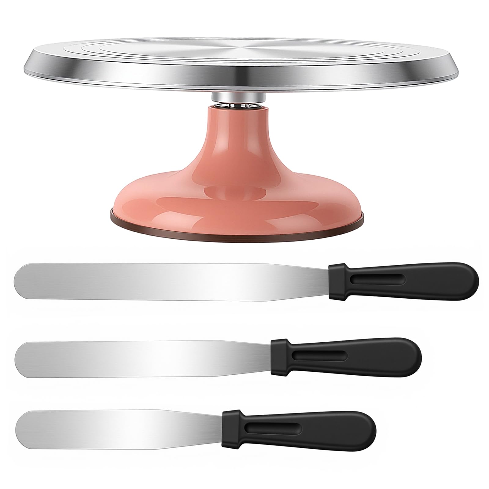 Plateau tournant à gâteau de 30,5 cm, support rotatif en alliage d'aluminium avec 3 spatules à glaçage | Kit de décoration de gâteau