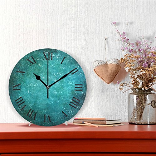 Ablink Vintage Grunge Turquoise Space Round Wall Clock, Silent Non Ticking Oil Painting Home Office School Decorative Clock Art #TOP3
