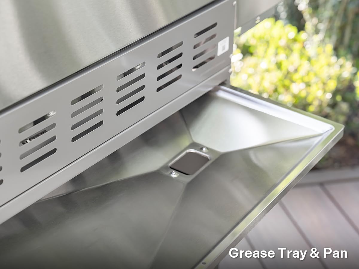 Monument Grills Larger 4+2 Burner Propane Gas Grills Stainless Steel Cabinet Style with Clearview® Lid, Knob Controls, Built-In Thermometer, Infrared Side Sear Burners & Side Burners, Blue