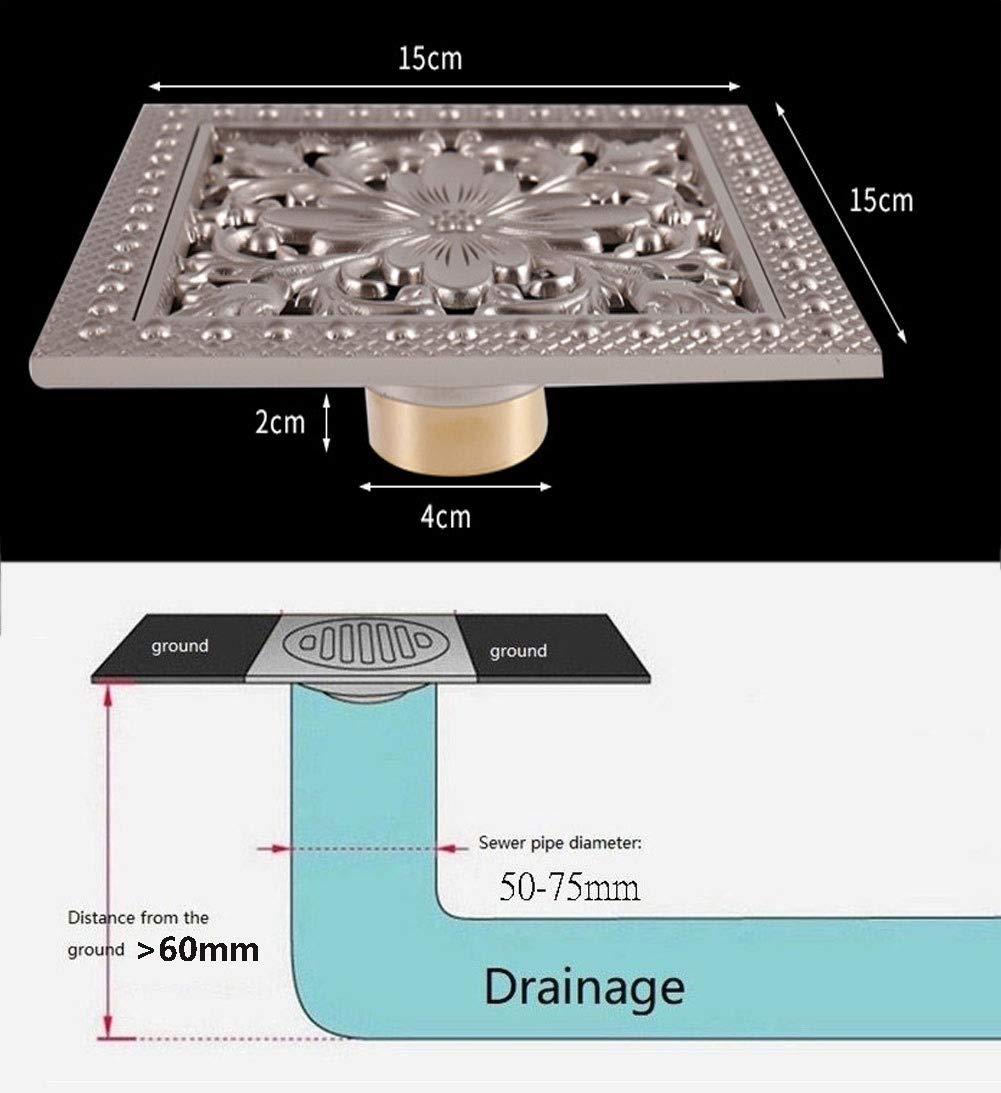 Desagüe de Ducha Cuadrado de latón de 6 Pulgadas con Tapa extraíble, desagüe de baño con Filtro para Cocina, baño, Garaje y sótano.