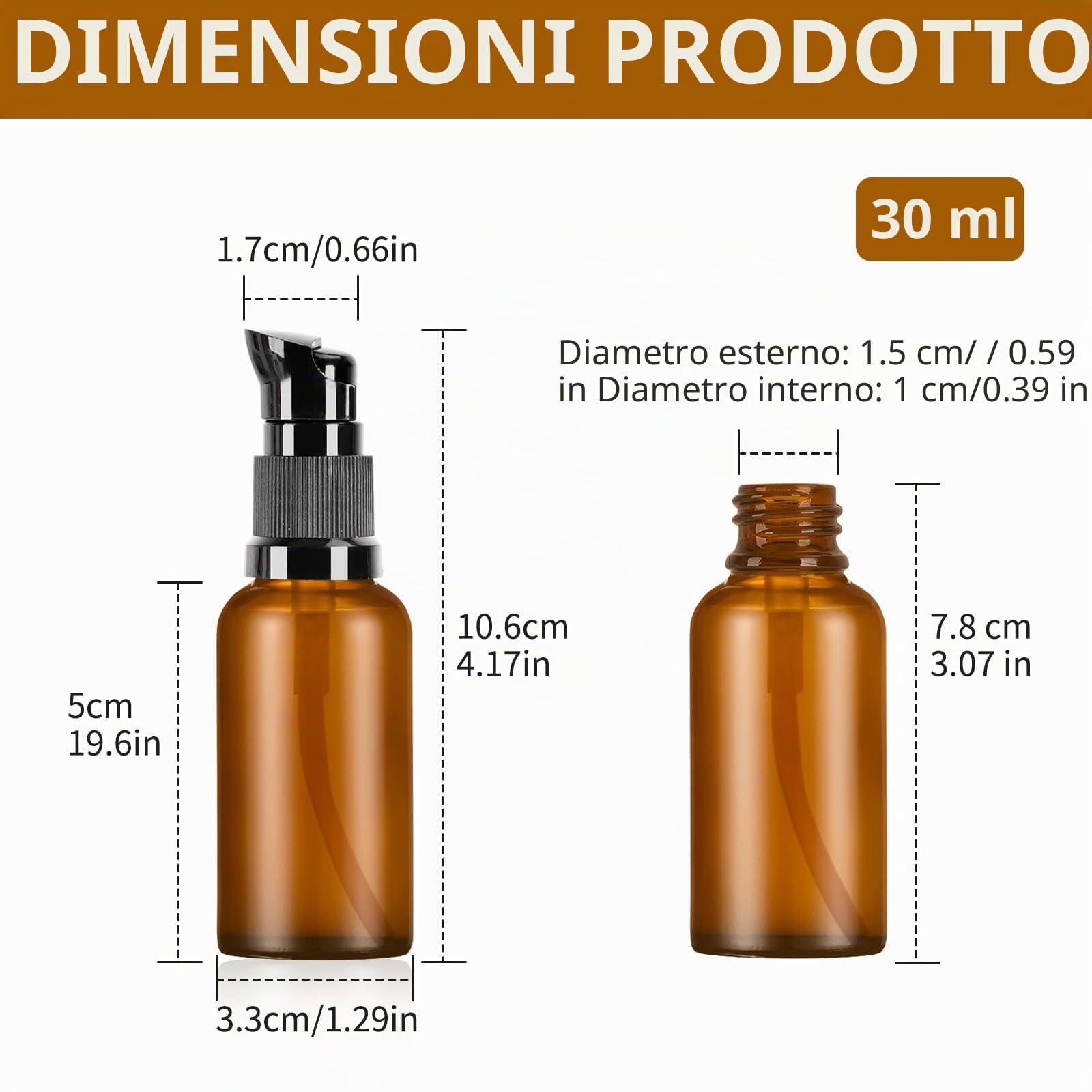 8 Pz Flaconi da Viaggio 30 ml, Bottiglie di Vetro Vuote Marroni, Dispenser Pompa in Vetro, Pompa Bottiglie da Viaggio in Aereo per Lozione Cosmetici Crema Shampoo Liquidi, con 4 Imbuti (8)