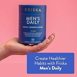 FRISKA Mens Daily Digestive Enzyme and Probiotics Supplement, Natural Support for Male Digestive Health, Bloating, Gas, Indigestion Relief, Supports Gut Health, Lactase and B-Vitamins, 90 Capsules
