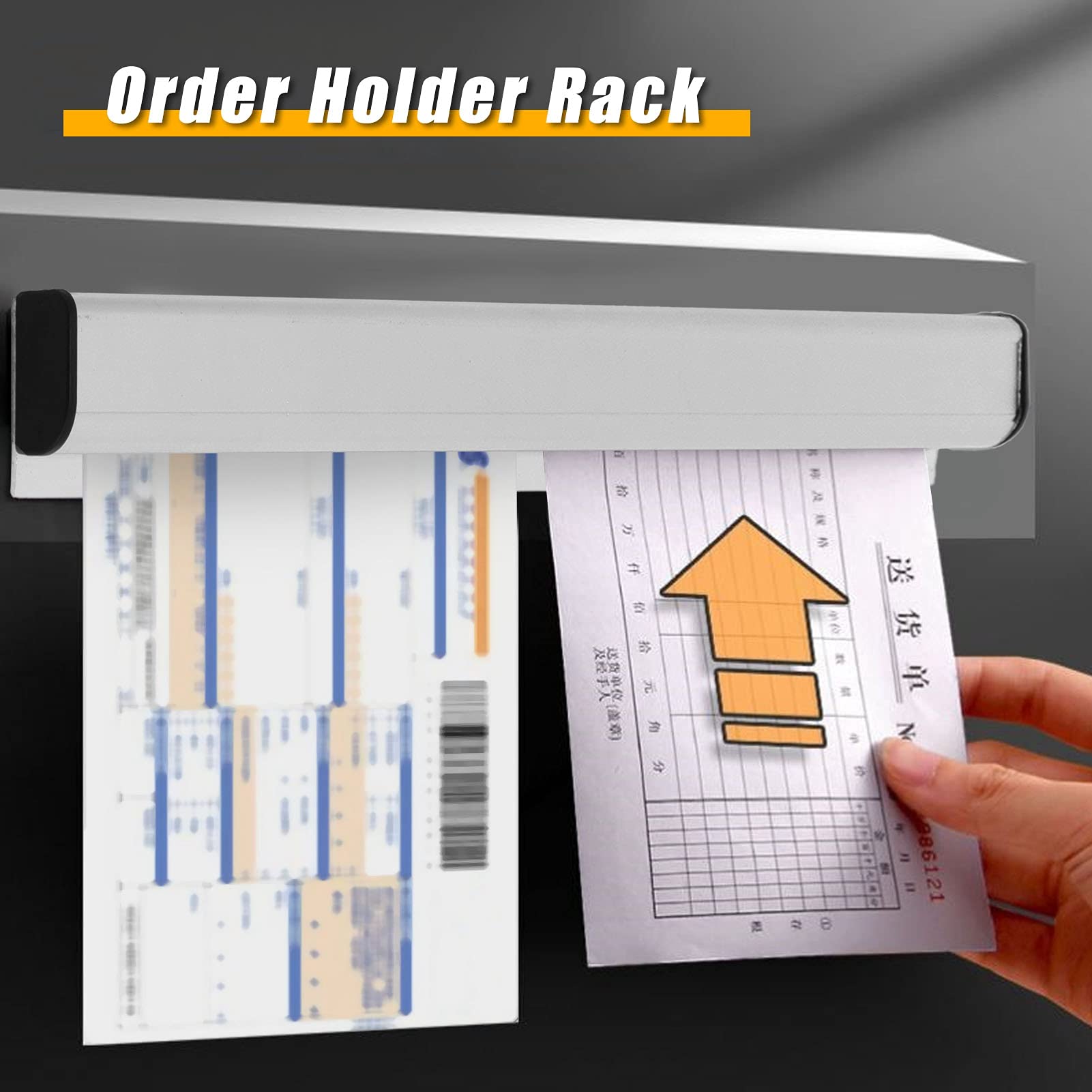 Lwuey Slide Check Rack, Kitchen Bill Orders Ticket Holder Tab Grabber A4 A3 Paper Clip Rack Tool Aluminium Display Rail Restaurant Cafes Pubs Bars Desk Receipt Sliver Office Bar Note Organizer(21cm)