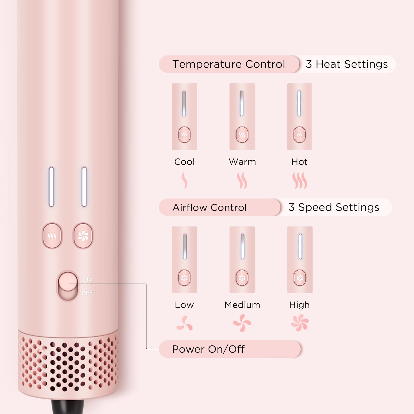 PARWIN PRO BEAUTY MaxAIR 2.0 Airstyler 5 en 1 Multi-Styler, secador iónico 110.000 rpm, alisador por aire, rizadores Auto-Wrap, doble voltaje, rosa