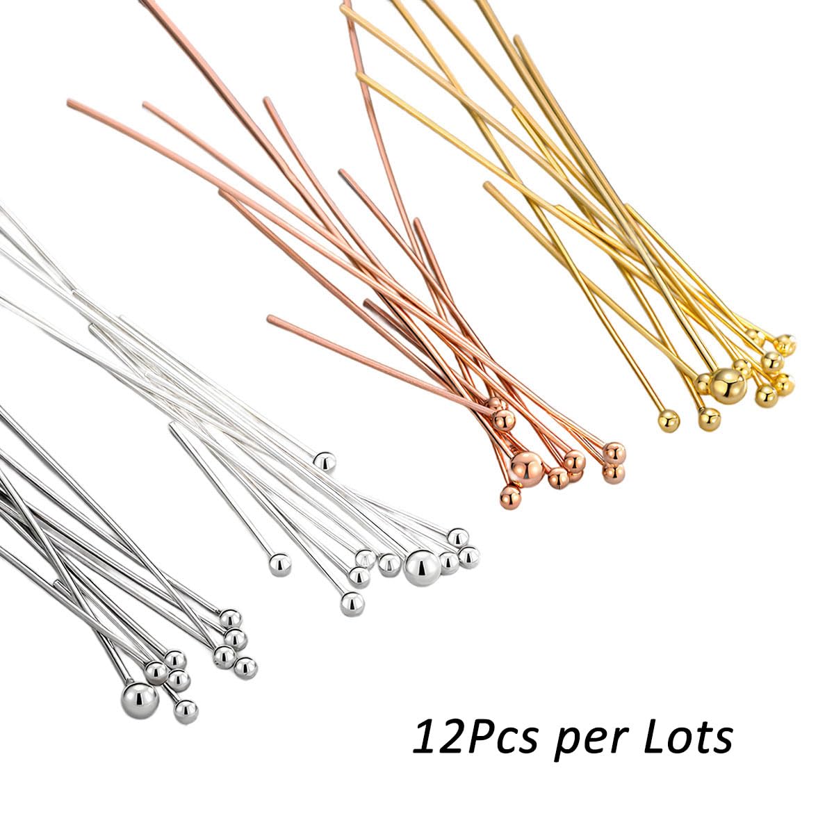 JOE FOREMAN 12Pcs 65mm Long Ball Pins White Gold Plated S925 Silver Jewelry Supplies Beading Wire Pins DIY Accessories Metal Parts Handmade Crafts Components