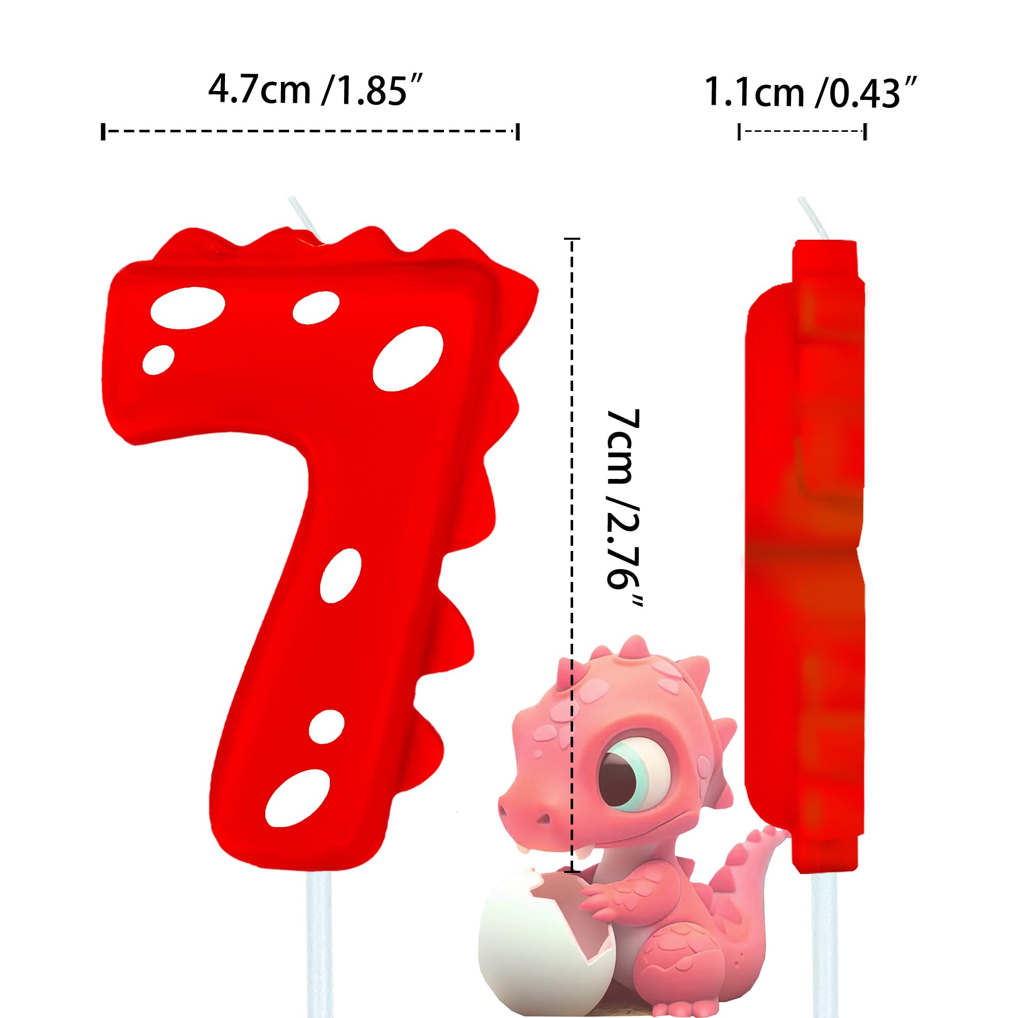 Velas de cumpleaños con números (7 velas rojas) con forma de dinosaurio, velas de pastel de feliz cumpleaños para decoración de fiesta de cumpleaños de dinosaurio, reuniones temáticas