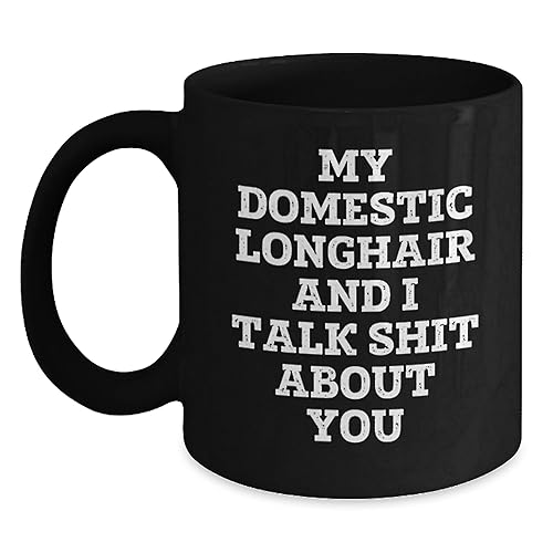 Funny Domestic Longhair Cat Gifts from Friends, Black Coffee Mug