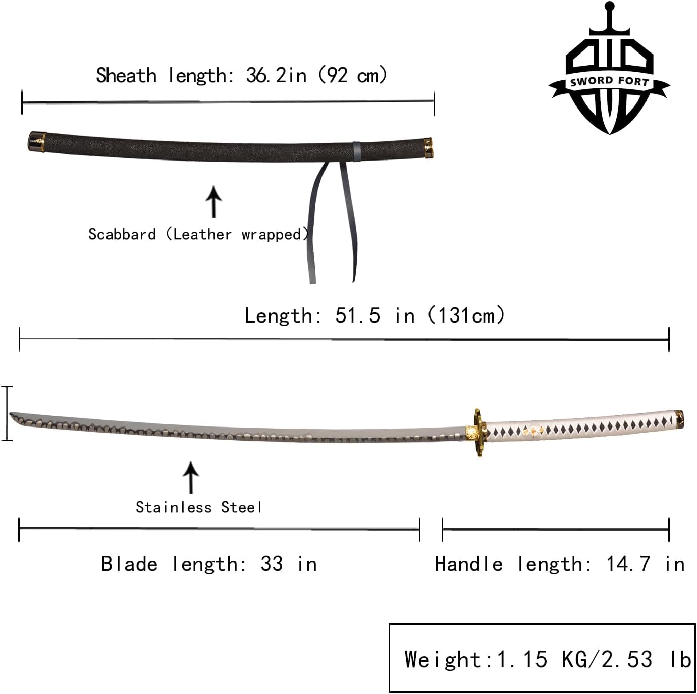 Sword fort Stainless Steel Replica Swords - Devil Vergil Dante's Yamato Sword Katana Anime Cosplay Sword Real Metal,Extended Version,40inch /51inch - Image 2