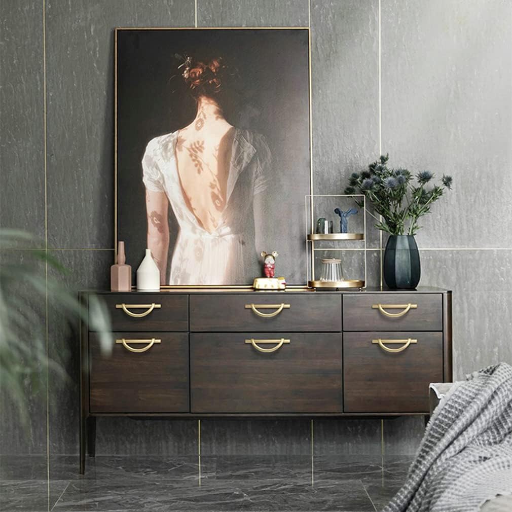 Brushed Gold Cabinet Pulls Drawer Pulls, Half Moon Shape Gold Dresser Handles, Kitchen Cupboard Antique Door Handles, 4Packs ‎5 in
