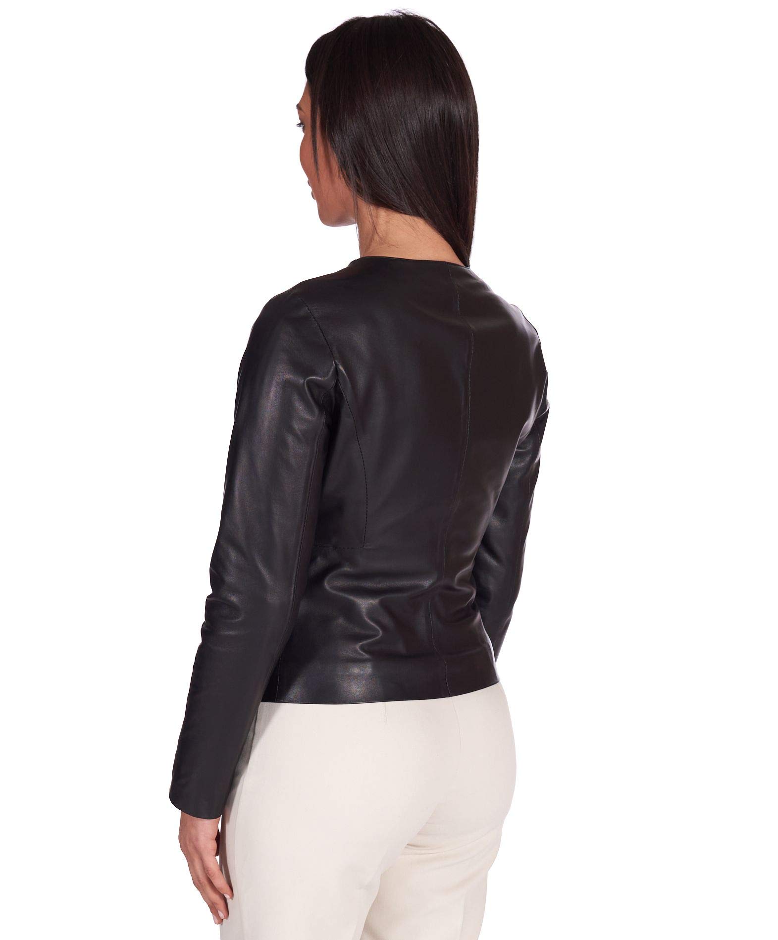 D'Arienzo Giacca in Pelle Donna Nera Primaverile Vera Pelle Giacca Made in Italy Clear