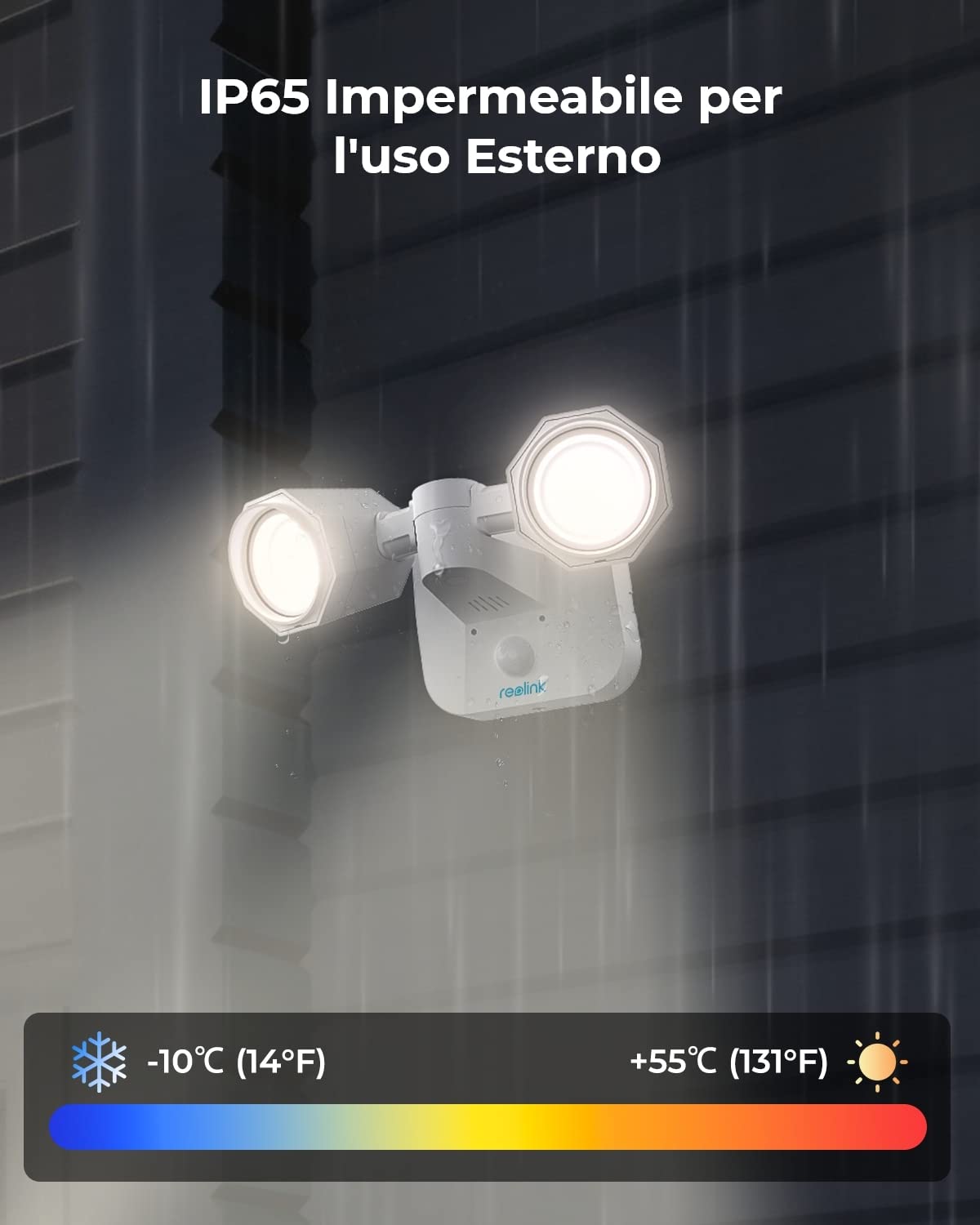 Reolink Luci da Esterno con Sensore di Movimento Integrato | Allarme Sonoro e Luminoso per la Sicurezza, Impermeabile IP65, Funziona Telecamera, Controllo dell'app, Floodlight WiFi
