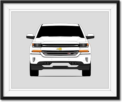 Custom Car Posters Handmade Poster compatible with Chevy Silverado Z71 2016-2018 3rd Generation Print Wall Art Decor - 8x10 Satin Print Unframed