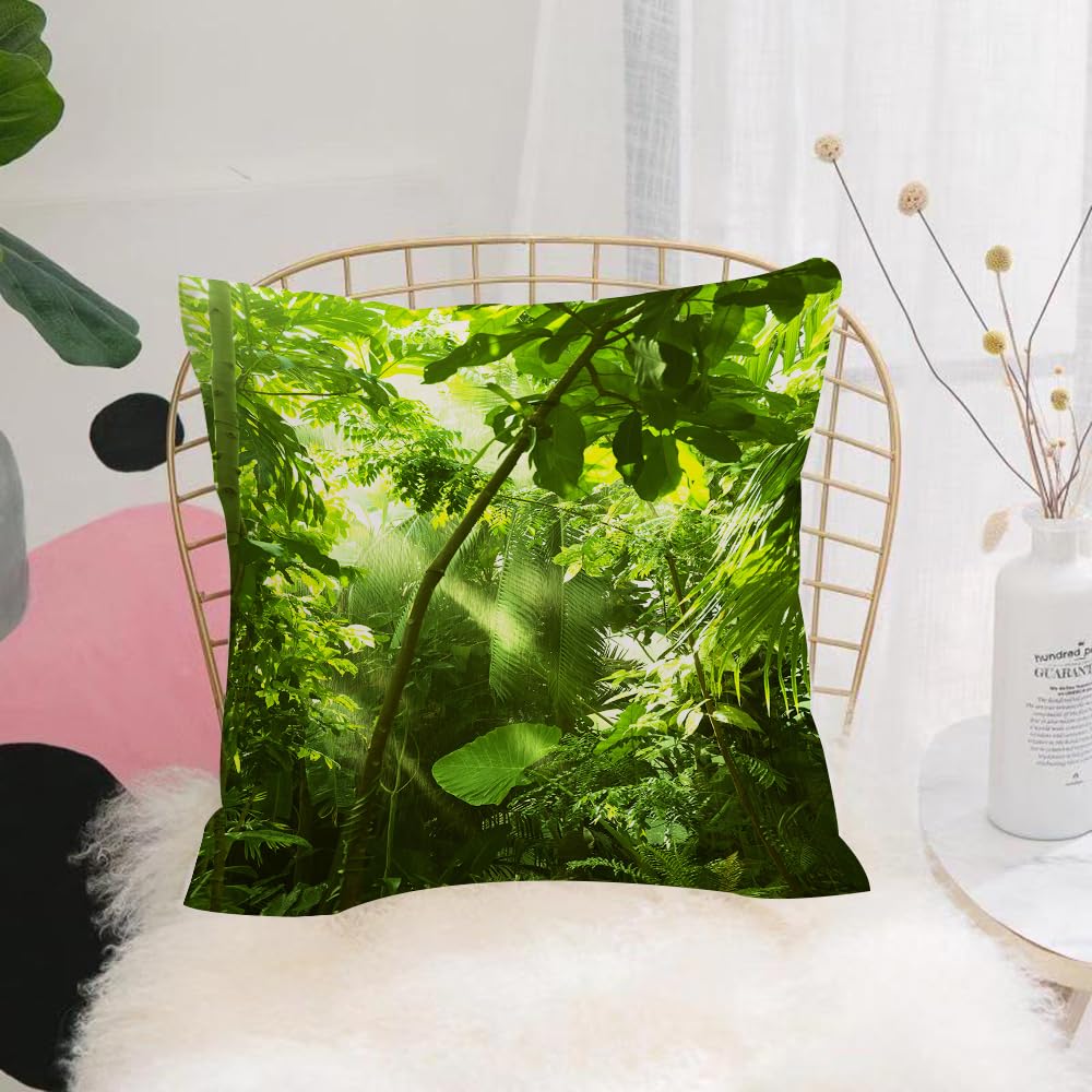 HYOSXW Cushion Cover,Throw Pillow Case Home Decorative for Living Room Bedroom Sofa Chair 16X16 Inch,Lush tropical rainforest，Emerald jungle scene，Symphony of charming rainforest g,Pillowcase 40X40cm