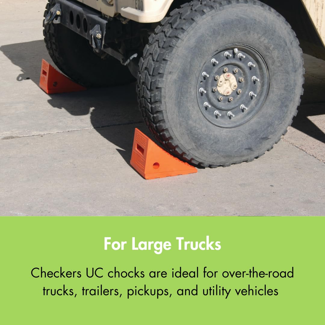 Checkers Roped Pair of Large Wheel Chocks for 27-35" Tires, Heavy Duty Wheel Chock for Semi Trucks, Utility, Tractor Trailer, 30k lb Load Capacity, Made in The USA, Polyurethane, UC1700-P