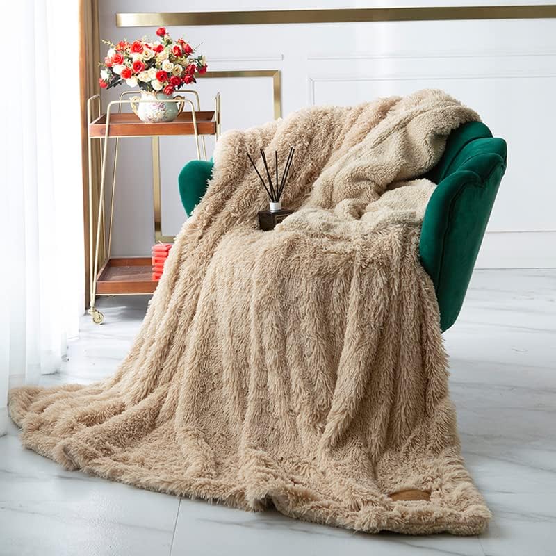 Miniatura 6 de AB - Manta larga de felpa sintética de doble capa gruesa súper suave y cómoda, manta de piel de lana de cachemira, manta decorativa ligera y