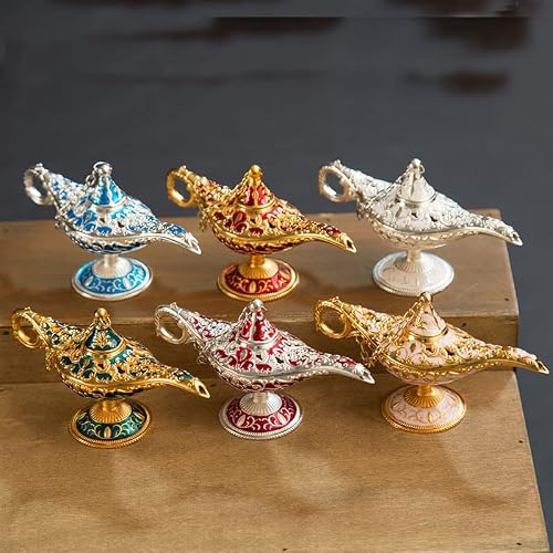 Aladdin Magic Genie Lamps - Classic Vintage Legend Magic Genie Light Costume Lamp for Home Wedding Table Decoration, Tiny Size, Gold&Blue
