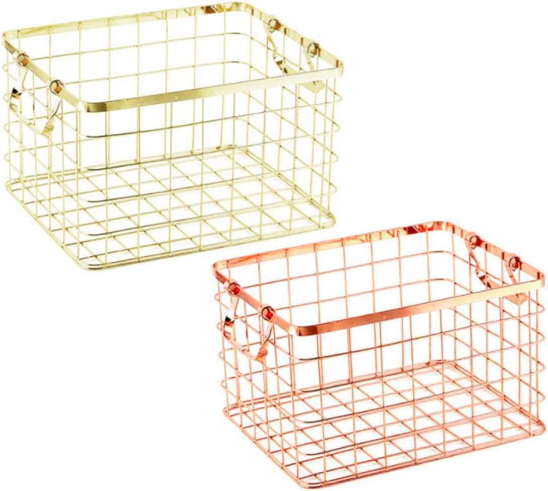 Nordic Iron Storage Basket with Handles, Golden Countertop Organizer