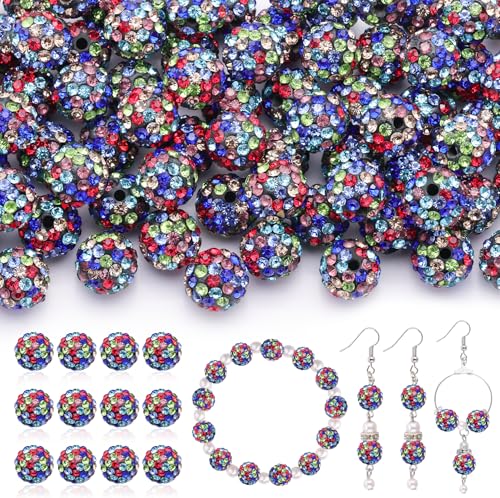 200 Pcs Black Mixed Rhinestone Beads for Jewelry Making, Sparkle Crystal Clay Christmas for Bracelet Baseball Necklace Earring Crafting and DIY, Shiny Round Shamballa Disco Ball Beads Bulk