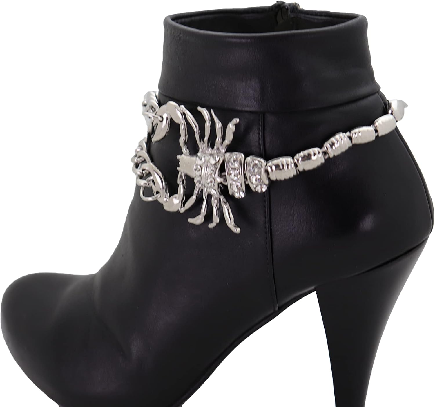 Women’s Western Boot Bracelet – Silver Scorpion Chain Shoe Anklet with Rhinestones – Adjustable Fashion Boot Jewelry (One Strap – Made in USA)