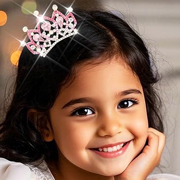 Catery Mini Tiara Hair Comb Rhinestones Pink Small Tiaras Princess Birthday Hair Accessories for Girls