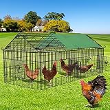 YITAHOME Metal Chicken Coop, Large Chicken Run Rabbit Enclosure Pen Pet Playpen with Waterproof Cover for Yard Backyard Farm Hen Rabbit Duck