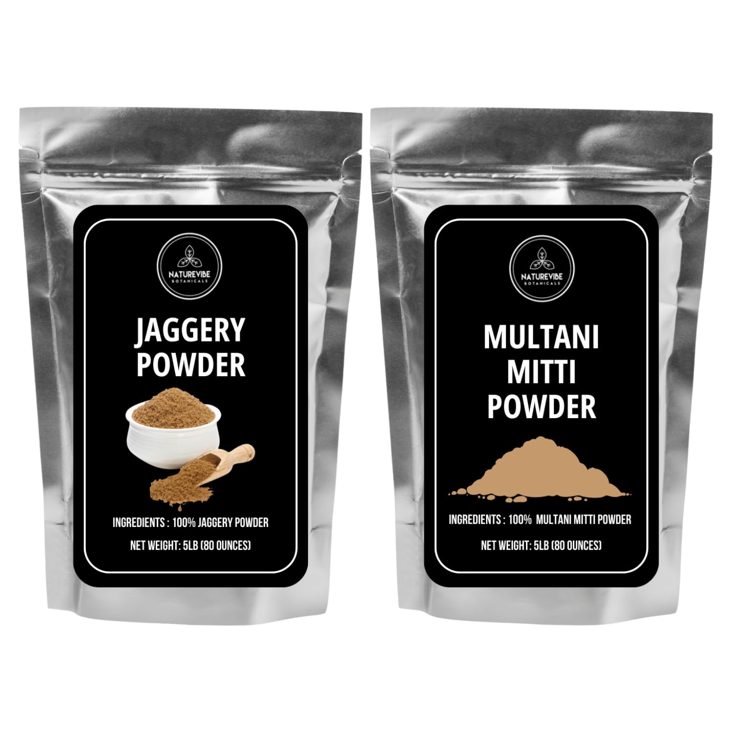 Naturevibe Botanicals Jaggery Powder 5lbs and Multani Mitti Powder 5lbs| Bulk Combo