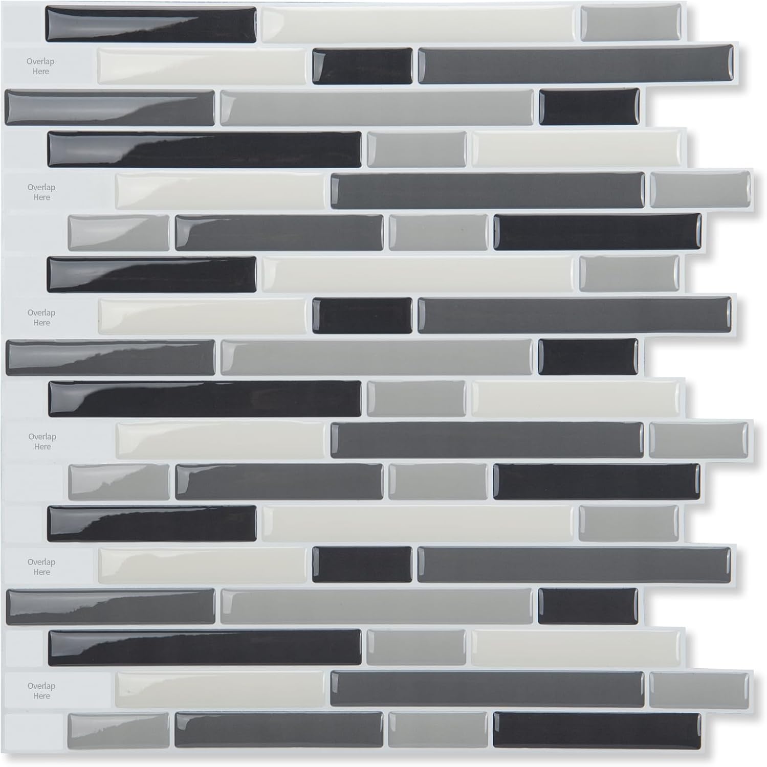 LONGKING 10-Sheet Self-Adhesive Peel and Stick Backsplash for Kitchen, Vinyl Decorative Tiles (Black/Gray) Black/Grey