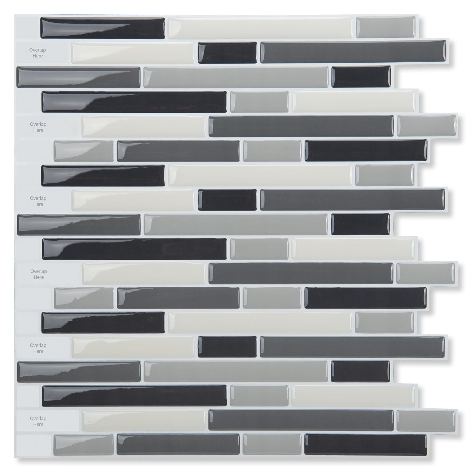 LONGKING 10-Sheet Self-Adhesive Peel and Stick Backsplash for Kitchen, Vinyl Decorative Tiles (Black/Gray)