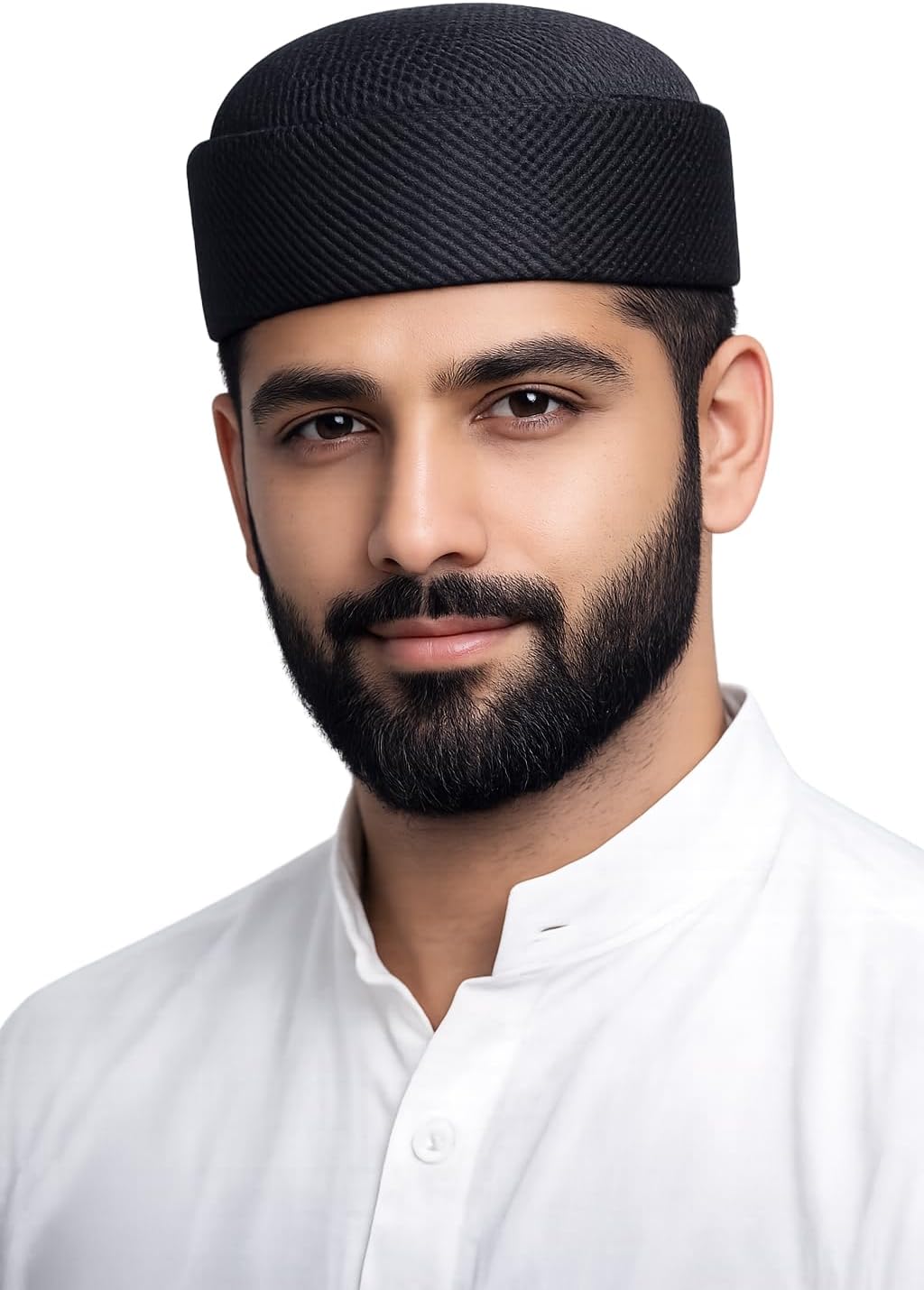 Miya Al Haramain Mesh Namaz Topi for Men | Breathable Islamic Prayer Cap (Kufi/Taqiyah) | Soft Stretch Fit, Black