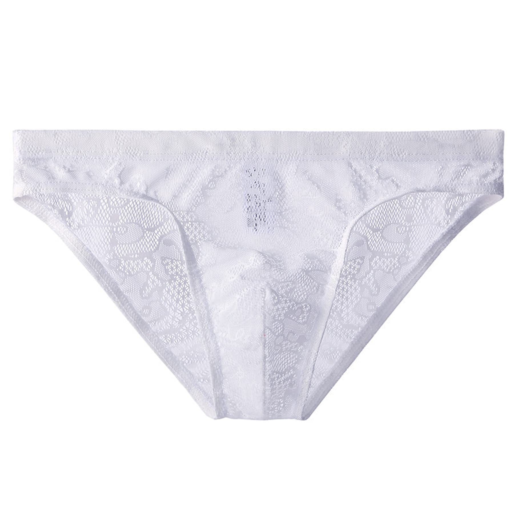 Yomie Men's White Lace Panties Sexy Soft Cutout Transparent Thongs Daily Comfortable Underwear