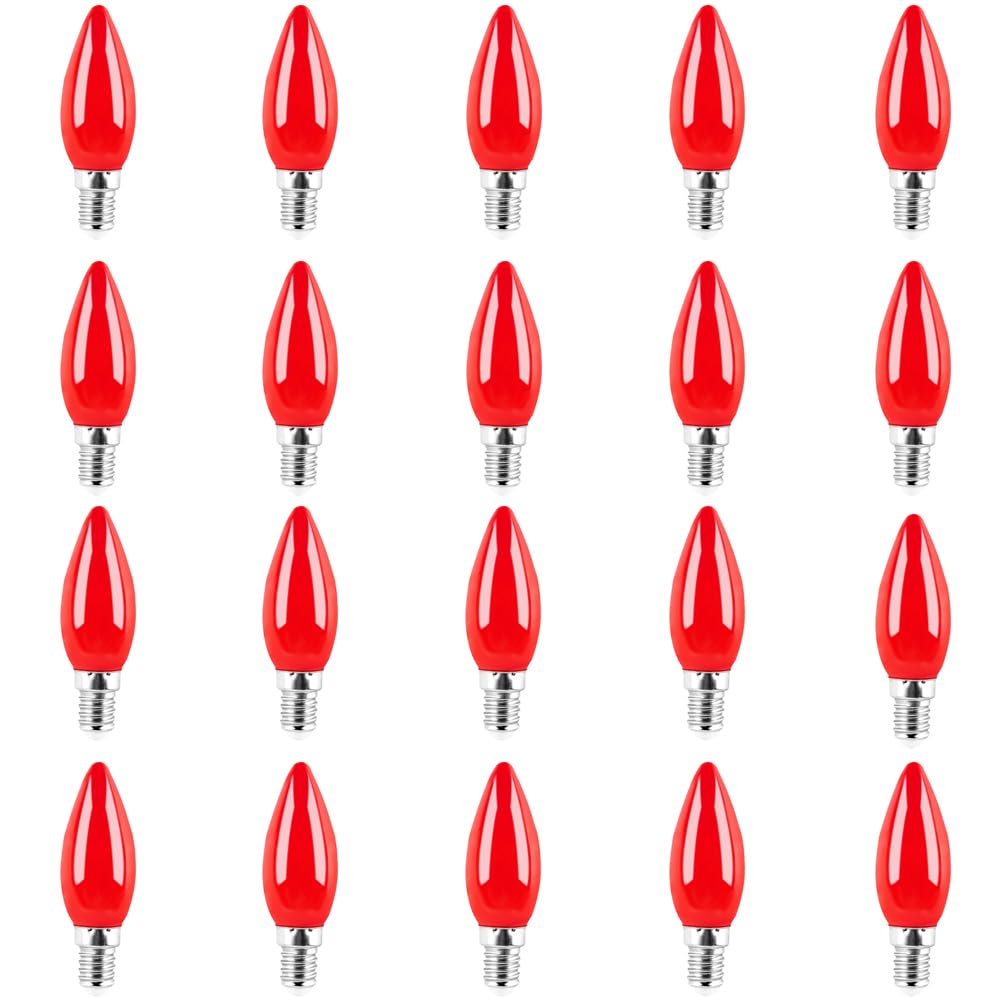 Jiotouhu e14 led Light Bulb, red Bulb, Plastic Cover, SES Candle Bulbs, 1W Equivalent 10W Incandescent lamp, Non dimmable, for Outdoor Indoor String Wedding Party Bar Mood Ambiance Decor, 20 Pack