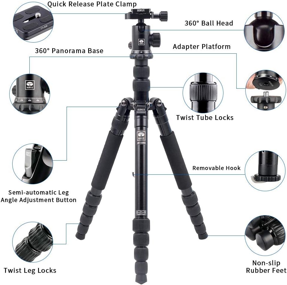 SIRUI 2-in-1 Aluminum Camera Tripod Monopod, Compact Professional Travel Tripod with 360 Panorama Ball Head, for DSLR Video Camcorders 17,6lbs Load (MT1005+M10)