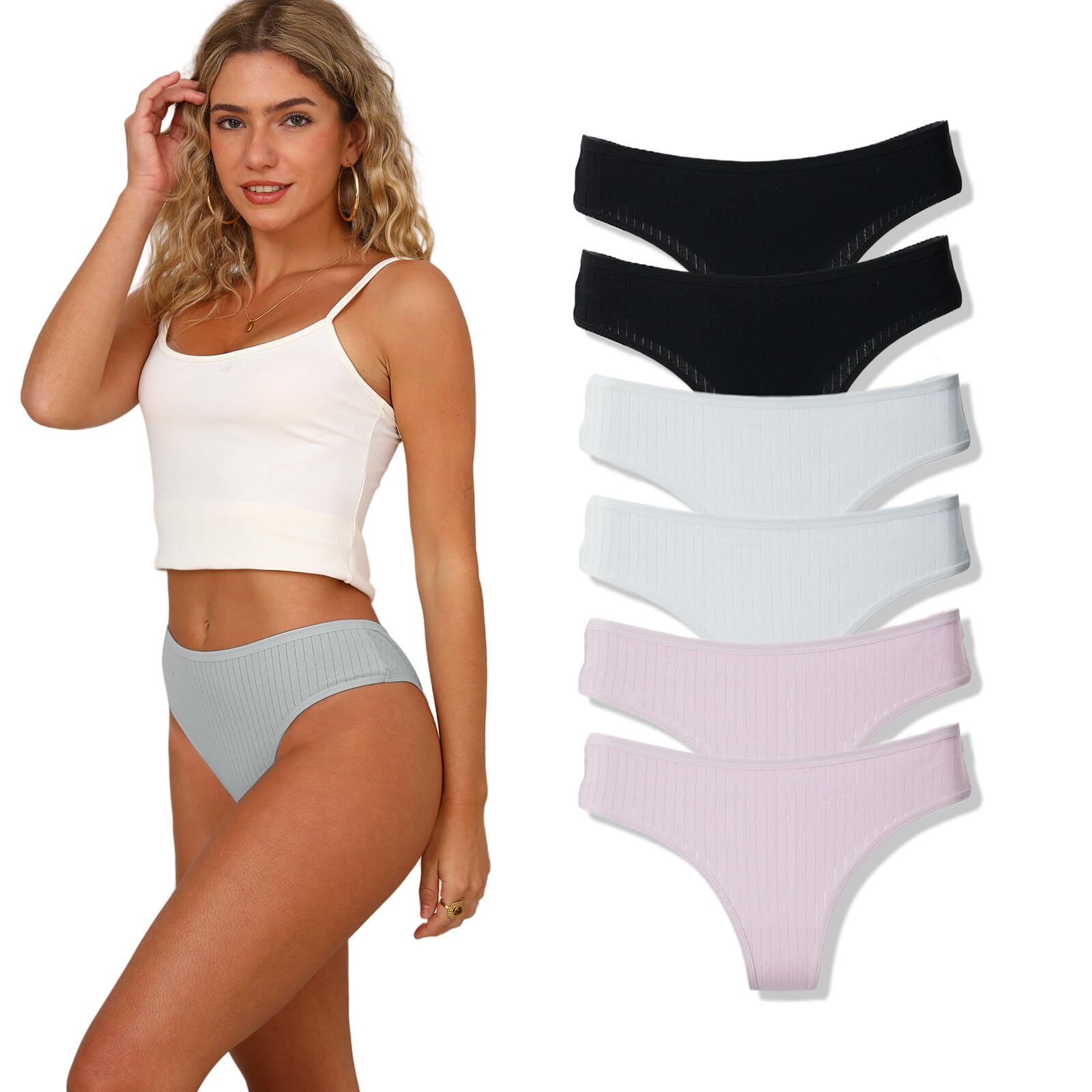 Mujer Tangas Algodón Bikini Cintura Alta Transpirable Brasileña 6UDS