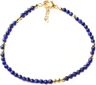 Natura Micro Beads Lapis Lazuli Bracelet, Dark Blue Lapis Bracelet, Gemstone Bracelets for Women, Dainty Lapis Bracelet, Copper in White Plating Bracelet